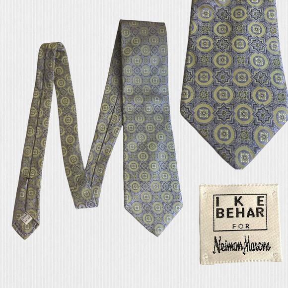 IKE BEHAR for Neiman Marcus Periwinkle Blue Green Textured Repp Silk Tie - Picture 3 of 12